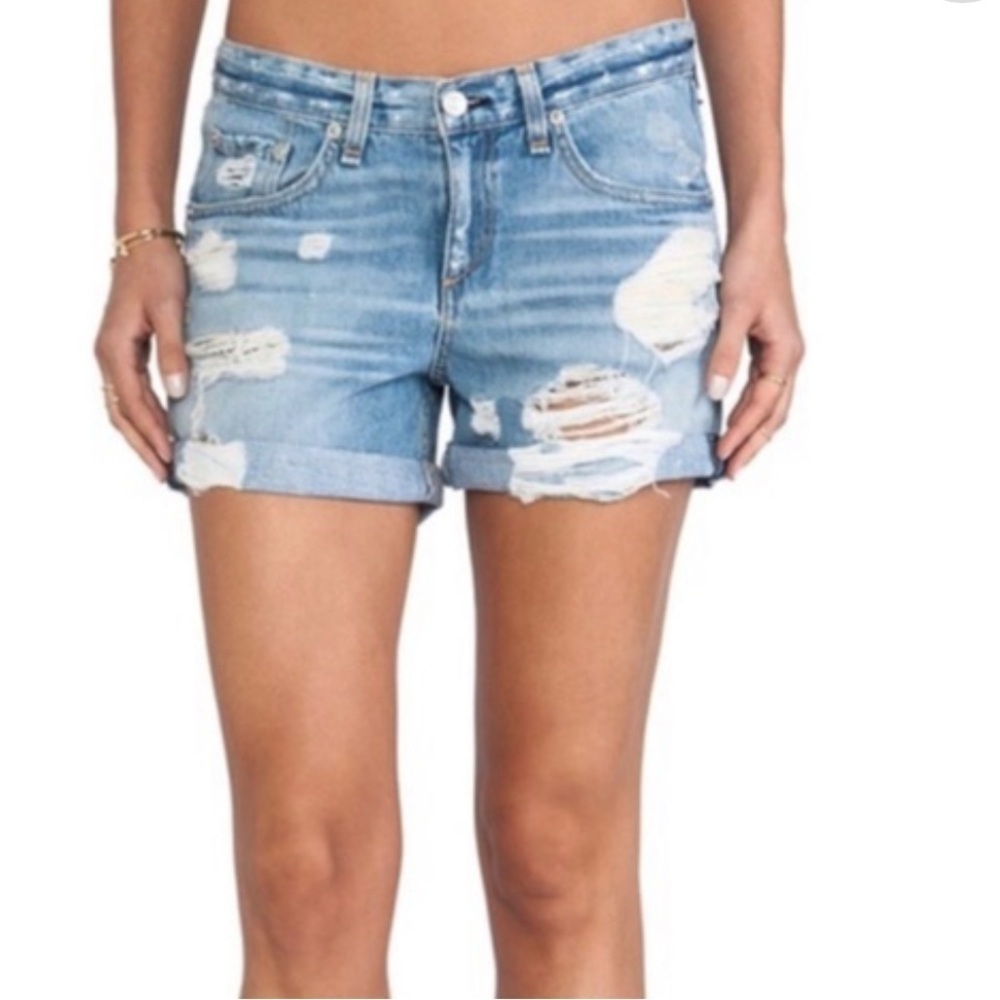 Rag & Bone Boyfriend Distressed Cuffed Denim Short Sz 29 In Obispo Rebel Cotton